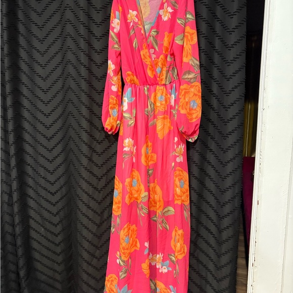 Floral Long Sleeve Dress - Pink and Orange - Picture 2 of 3